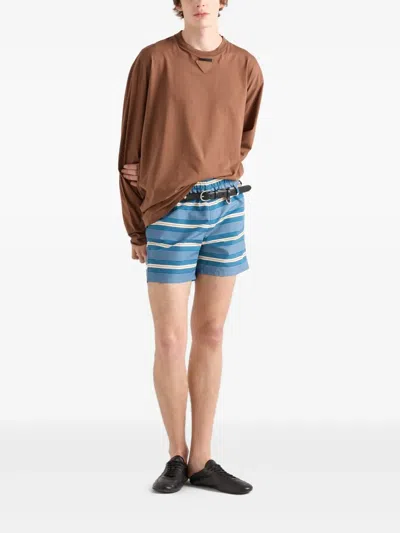 Prada Technical Fabric Swim Trunks In Blue