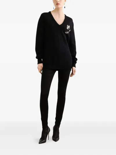 Dolce & Gabbana V-neck Embroidered Sweater In Black