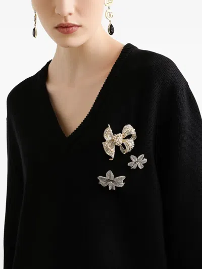 Dolce & Gabbana V-neck Embroidered Sweater In Black