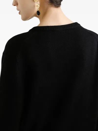 Dolce & Gabbana V-neck Embroidered Sweater In Black