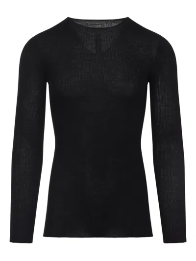 Rick Owens Black Wool Ribbed Round Neck Pullover In Black