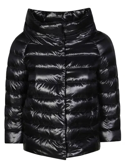 Herno Sleek Black Puffer Jacket With High Collar In Black