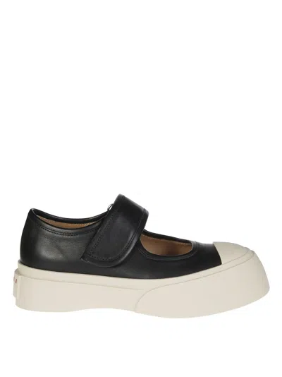Marni Black Leather Sneakers With Platform Sole In Black