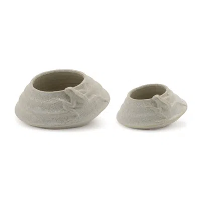 Melrose International Round Porcelain Planter With Frog (set Of 2) - Beige
