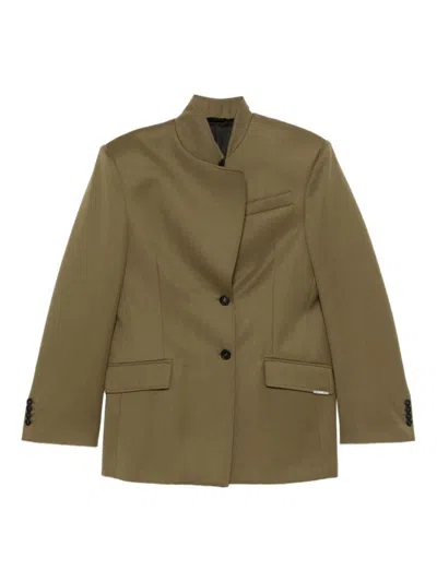 Attico Structured Asymmetrical Jacket With High Collar In Gray