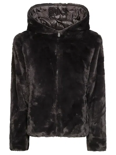 Save The Duck Reversible Black Puffer Jacket With Cozy Hood In Black