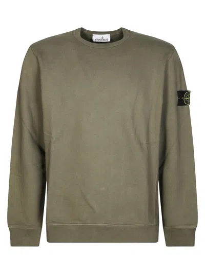 Stone Island Organic Cotton Sweatshirt With Removable Logo Patch In Green