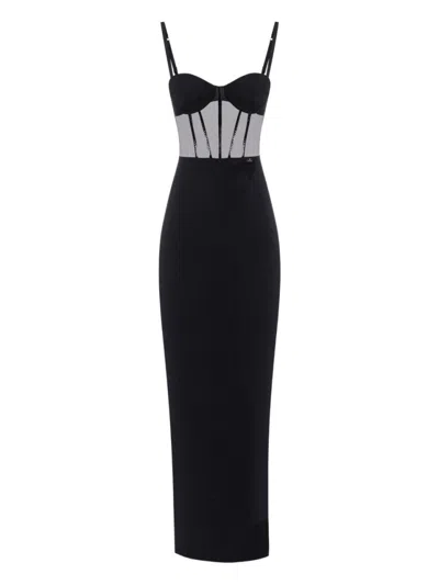 Elisabetta Franchi Fitted Black Evening Dress With Structured Bodice In Black