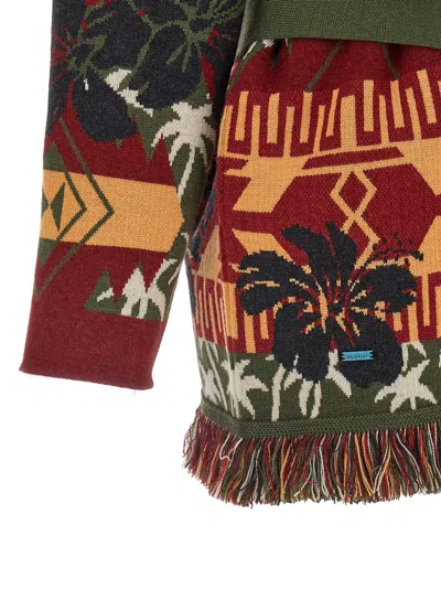 Alanui 'hibiscus Bloom' Long Belted Cardigan With Fringed Trim