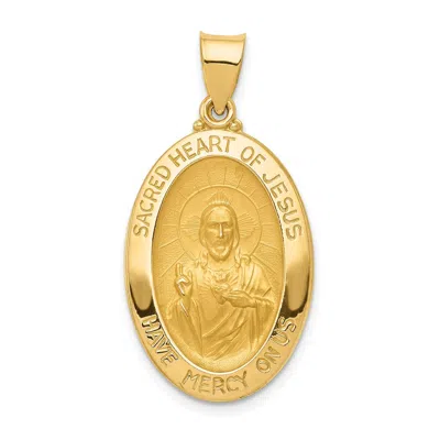 Diamond2deal 14k Yellow Gold Polished And Satin Sacred Heart Of Jesus Medal Hollow Pendant In Yellow