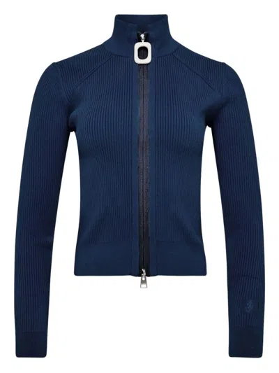 Jw Anderson J. W. Anderson Ribbed Steel Blue Sweater With High Neck In Blue