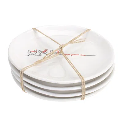 Melrose International Stoneware Three French Hens Holiday Plate (set Of 4) - White, Red