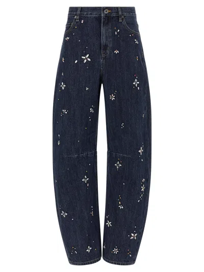 Self-portrait Self Portrait Blue Embellished Barrel Leg Jeans In Blue