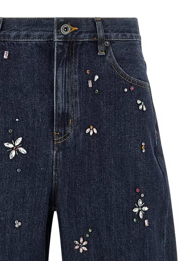 Self-portrait Self Portrait Blue Embellished Barrel Leg Jeans In Blue
