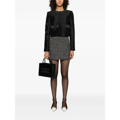 Self-portrait Taffeta Embellished Trim Jacket In Black