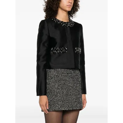 Self-portrait Taffeta Embellished Trim Jacket In Black