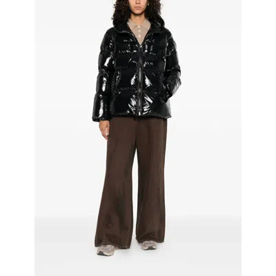 Pinko Oversized Black Puffy Coat With Glossy Finish And Hood In Black