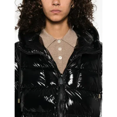 Pinko Oversized Black Puffy Coat With Glossy Finish And Hood In Black
