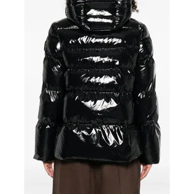 Pinko Oversized Black Puffy Coat With Glossy Finish And Hood In Black