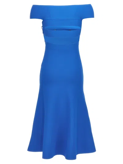 Alexander Mcqueen Off-shoulder Neckline Puffer Dress In Blue