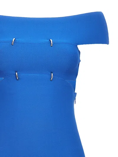 Alexander Mcqueen Off-shoulder Neckline Puffer Dress In Blue
