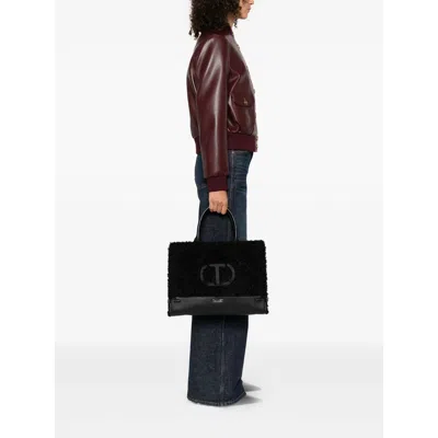 Twinset Twin-set Textured Black Handbag In Black