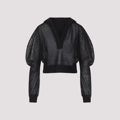 Alaïa Long-sleeved Linen And Silk Hooded Top In Black