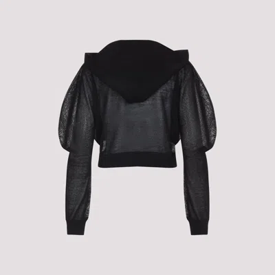 Alaïa Long-sleeved Linen And Silk Hooded Top In Black