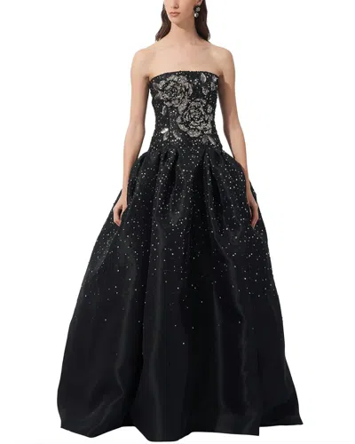 Carolina Herrera Rose Embellished Strapless Drop-waist Silk Gown In Black