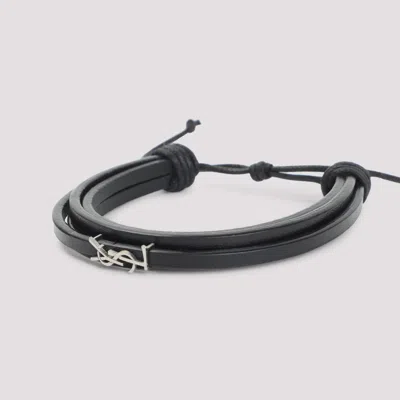 Saint Laurent Cassandre Multi-strand Leather Bracelet Accessories In Black
