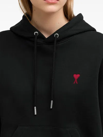 Ami Alexandre Mattiussi Ami Black Cotton Hoodie With Embroidered Logo And Functional Pockets In Black