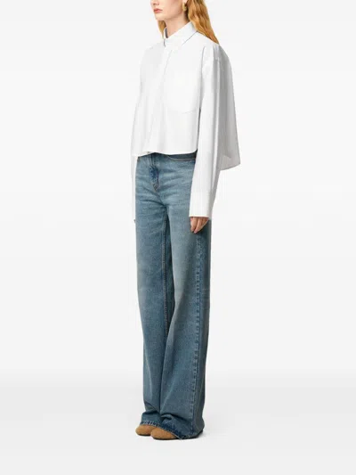 Ami Alexandre Mattiussi White Cotton Ami De Coeur Cropped Oversized Shirt White In White