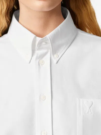 Ami Alexandre Mattiussi White Cotton Ami De Coeur Cropped Oversized Shirt White In White