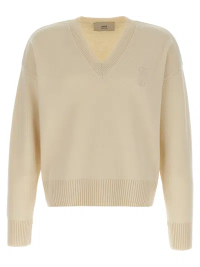 Ami Alexandre Mattiussi Puff Logo Patch Sweater Sweaters And Cardigans Beige In Neutral