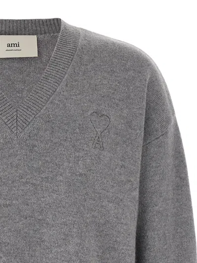 Ami Alexandre Mattiussi Puff Logo Patch Sweater Sweaters And Cardigans Gray In Gray