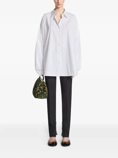 Dries Van Noten Pinstripe Button-down Shirt In Soft Viscose-cotton Blend In White