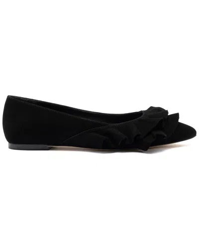 Larroude Lee Ruffle Suede Flat In Black