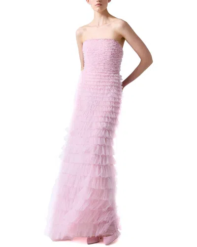 Carolina Herrera Embellished Strapless Tiered Ruffle Gown In Pink