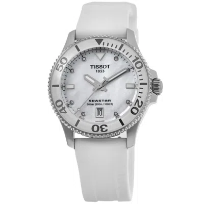 Tissot Seastar 1000 Quartz Mother Of Pearl Diamond Dial Silicone Strap Women's Watch T120.210.17.116.00 In Multi