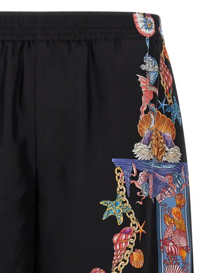 Versace Multicolor Coral Theatre Print Bermuda Shorts In Black