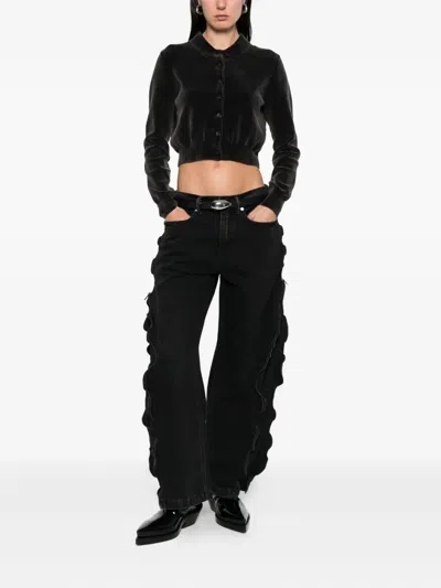 Alexander Wang Cotton-blend Chenille Cropped Polo Cardigan