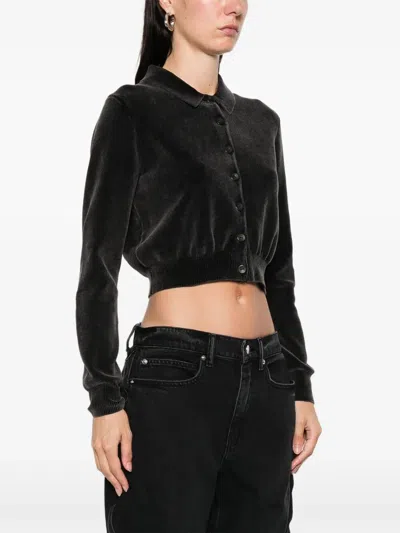 Alexander Wang Cotton-blend Chenille Cropped Polo Cardigan