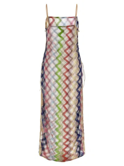 Missoni Sheer Fabric Zigzag Dress Lace-up Detail In Multi