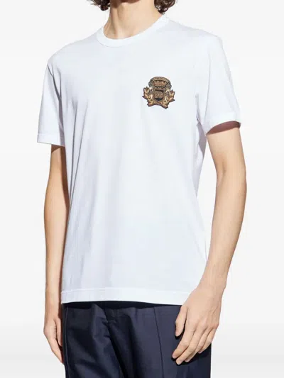 Dolce & Gabbana Cotton T-shirt With Crest Embellishment In White