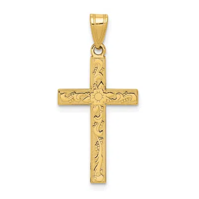 Diamond2deal 14k Yellow Gold Etched Floral Cross Pendant In Yellow