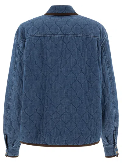 Jacob Cohen Padded Denim Overshirt With Rhombus Quilting In Blue