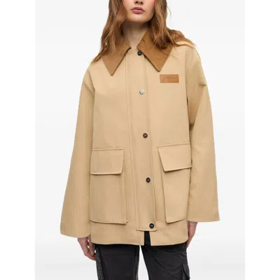 Ganni Camel Twill Midi Jacket In Neutral
