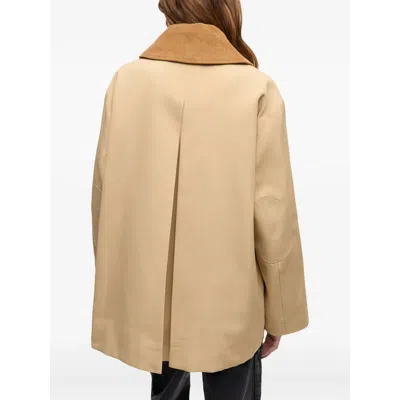 Ganni Camel Twill Midi Jacket In Neutral