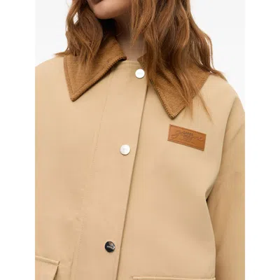 Ganni Camel Twill Midi Jacket In Neutral