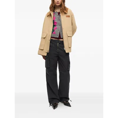Ganni Camel Twill Midi Jacket In Neutral